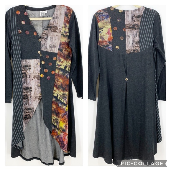 Parsley & Sage Sweaters - Parsley & Sage Patchwork Duster Cardigan Jacket Charcoal Sz S